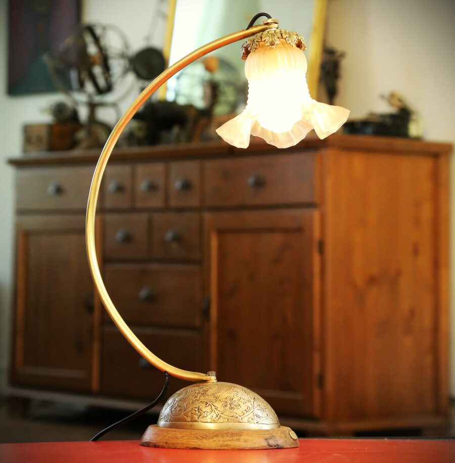 Lampe Art Nouveau laiton et bronze