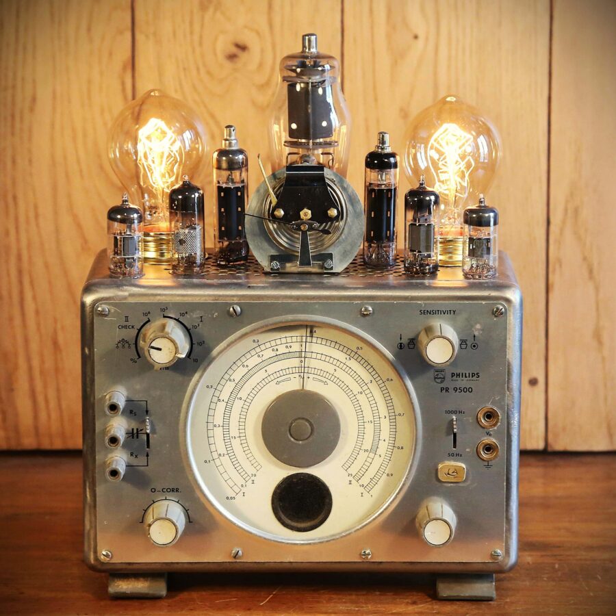 Lampe Steampunk générateur de labo Philips vintage